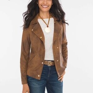 Chico’s Coated Faux-Suede Moto Jacket Size 2/ Large